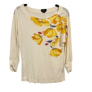 Anthropologie Deletta Off-White Yellow Floral Blouse‎ Size XS